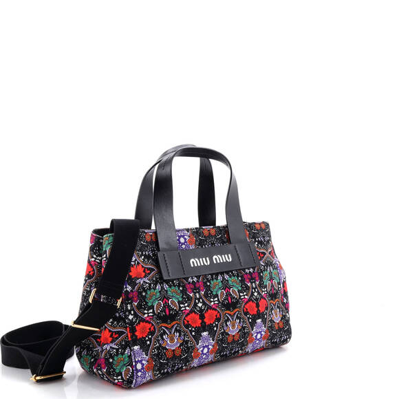 Miu Miu Mini Logo Convertible Canapa Tote Printed Canvas - Picture 2 of 5